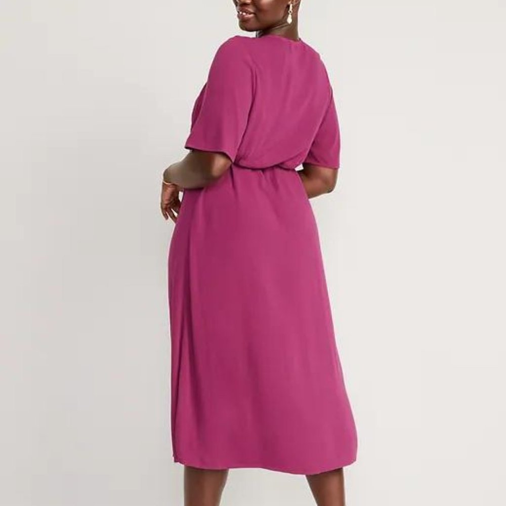 Old Navy Waist-Defined Flutter-Sleeve Midi Wrap Dress for Women New - Picture 3 of 3